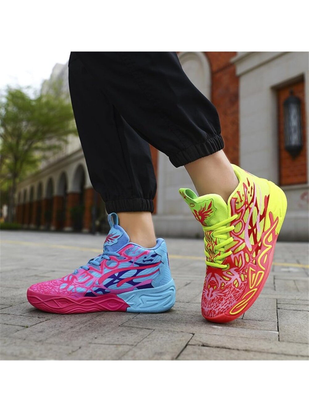 Men's Red Yellow Breathable High Top Lace Up Mesh Sneakers Basketball Shoes